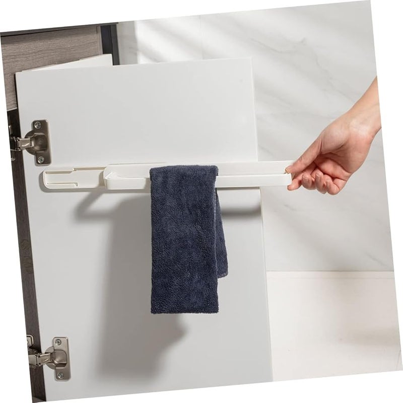 2Pcs White Self Adhesive Wall Mounted Sliding Towel Rack Holder For Bathroom Kitchen - Image 2